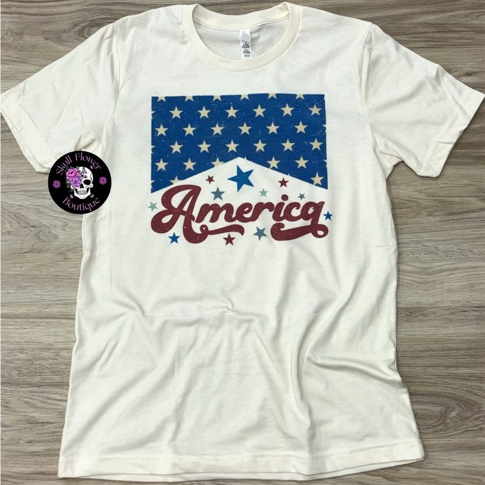Bella Canvas Cream Tee with Blue and Red America design